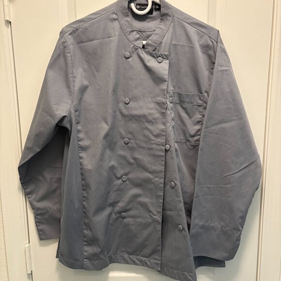 ChefWorks Gray Men's Chef Jacket Long Sleeve French Cuff Size Medium EUC - Picture 3 of 5